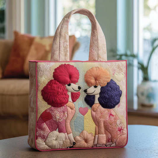 Two Colorful Poodles Quilted Tote