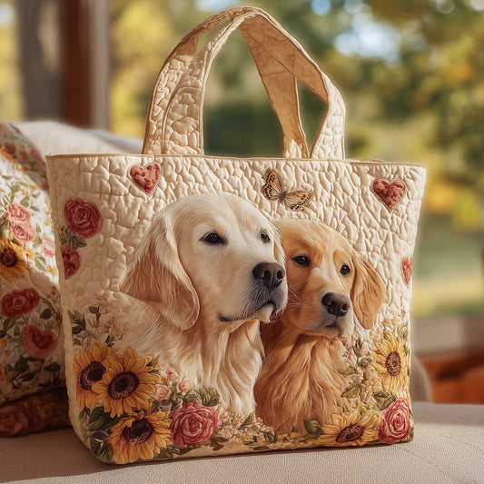 Golden Retrievers Flowers Quilted Tote