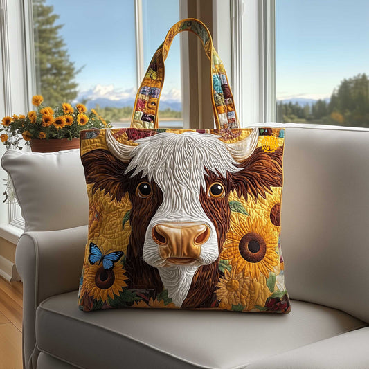 Highland Cow Face Quilted Tote