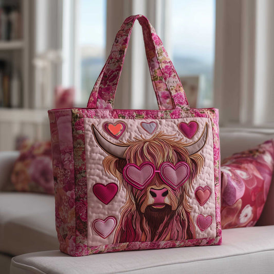 The Heart Eyes Cow Quilted Tote