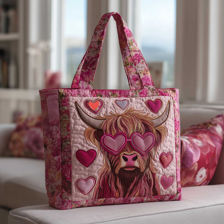 The Heart Eyes Cow Quilted Tote