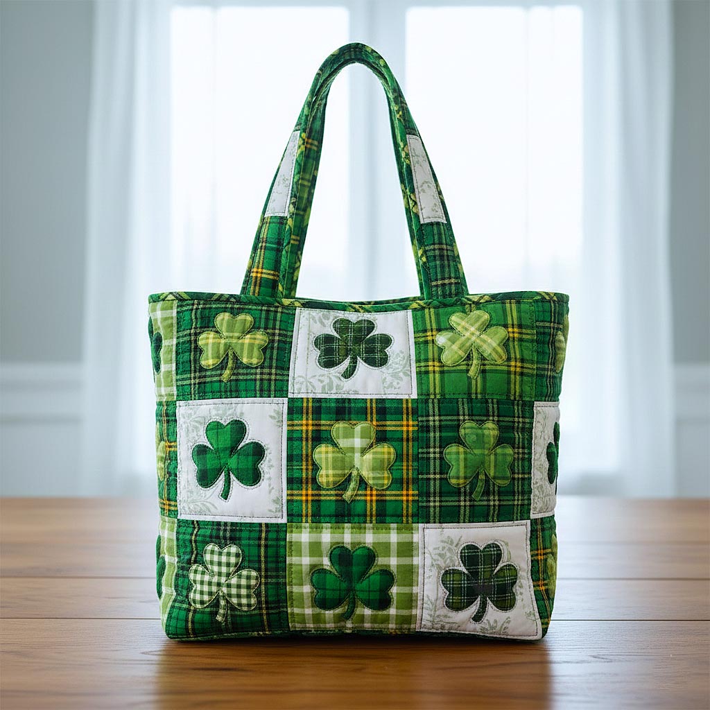 Shamrock Clover Patchwork Quilted Tote