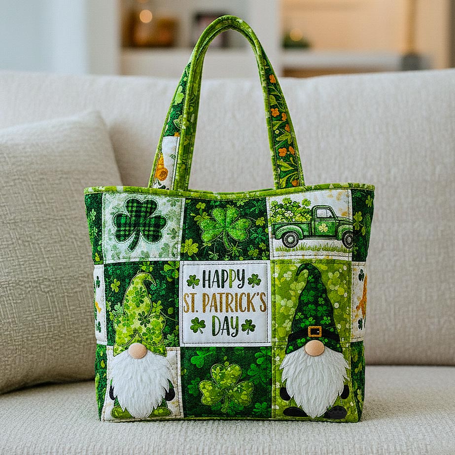Everyday Leprechaun Shamrocks Quilted Tote
