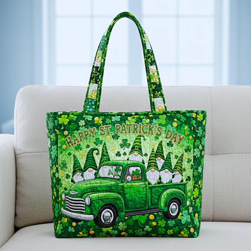 Green Truck Gnomes Quilted Tote