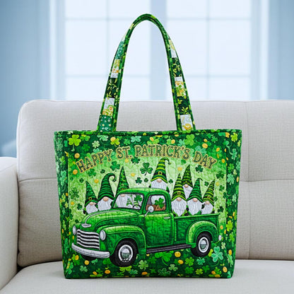 Green Truck Gnomes Quilted Tote