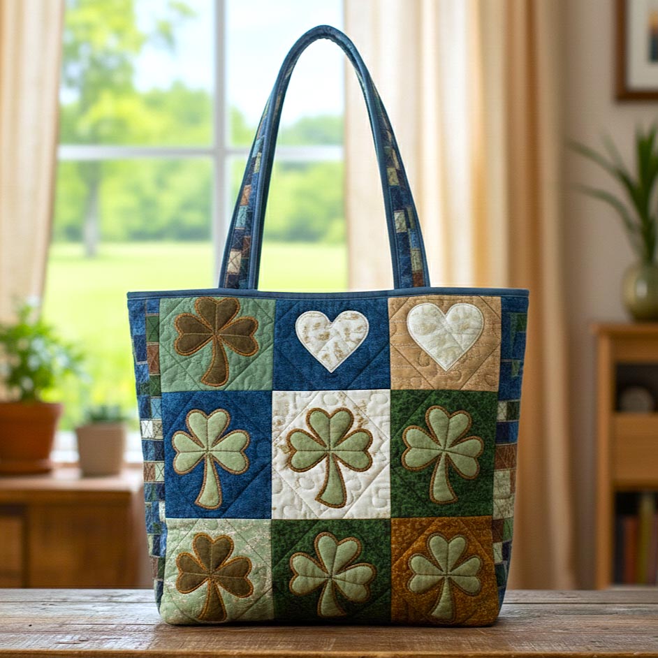 Clover Heart Patchwork Quilted Tote