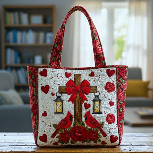 Cardinal Birds Hearts Quilted Tote