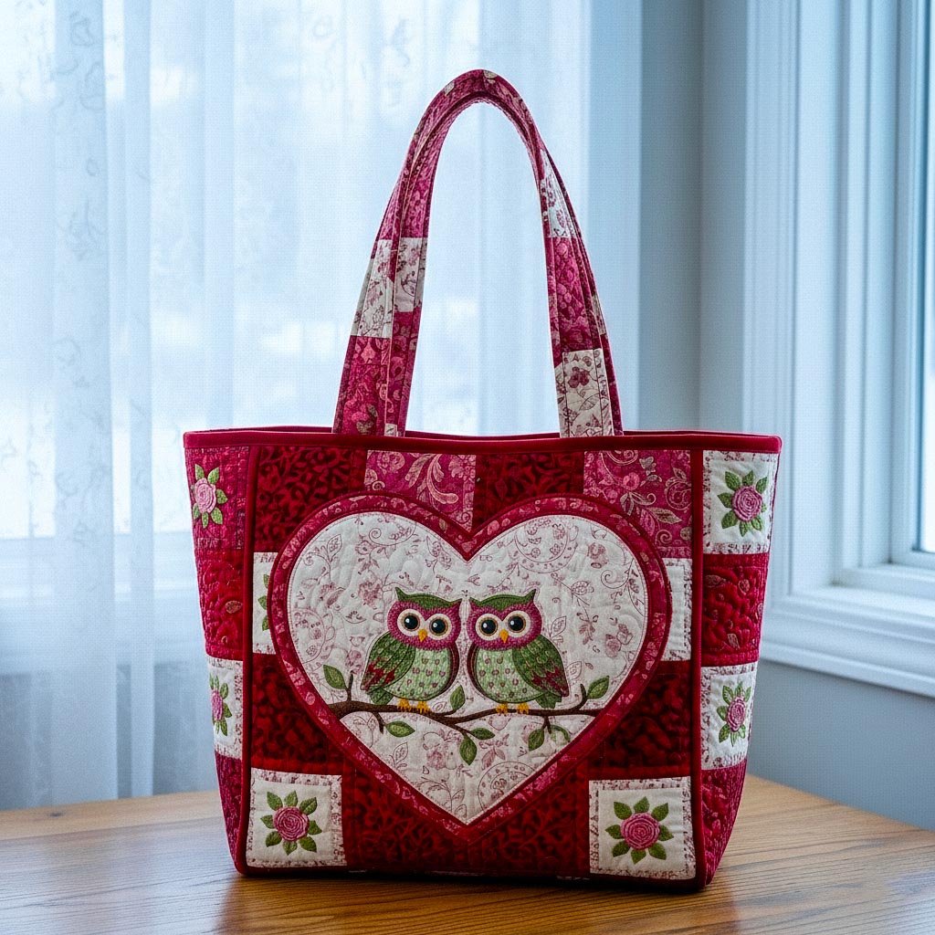 Owl Heart Patchwork Quilted Tote