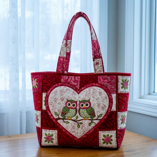 Owl Heart Patchwork Quilted Tote