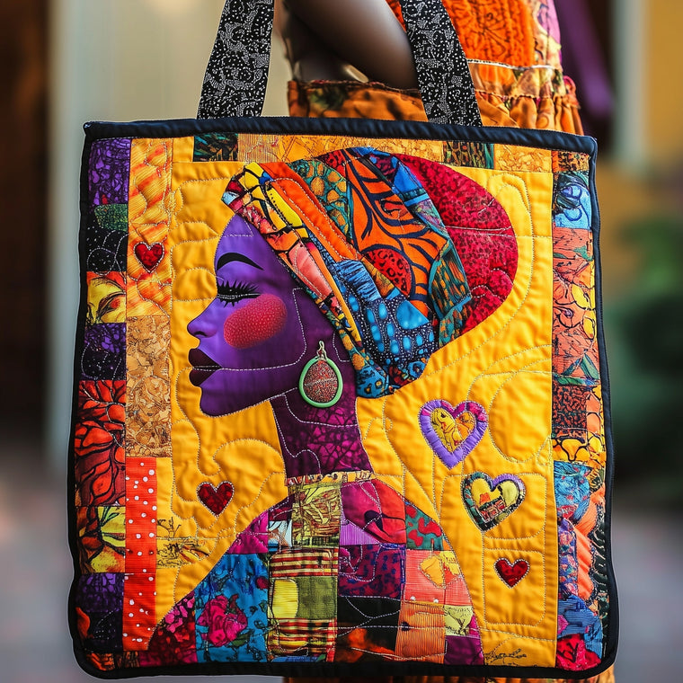 Colorful African Woman Portrait Quilted Tote