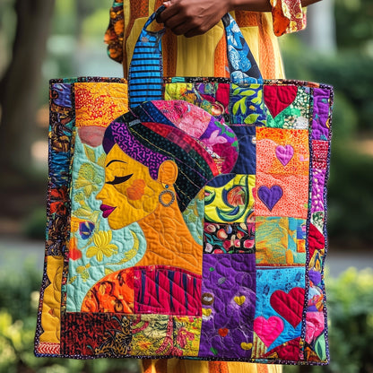 Colorful Woman Portrait Quilted Tote