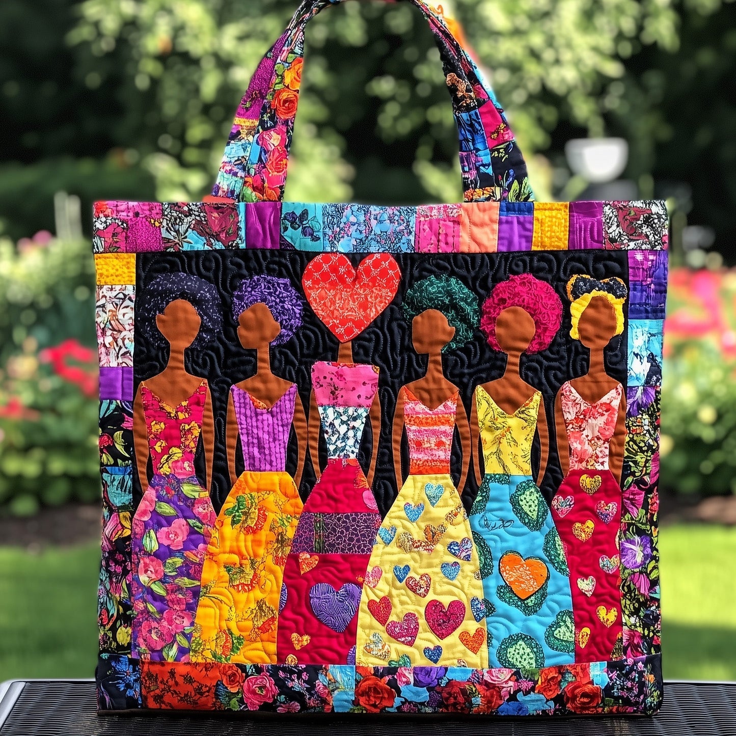 Colorful Women Silhouettes Quilted Tote