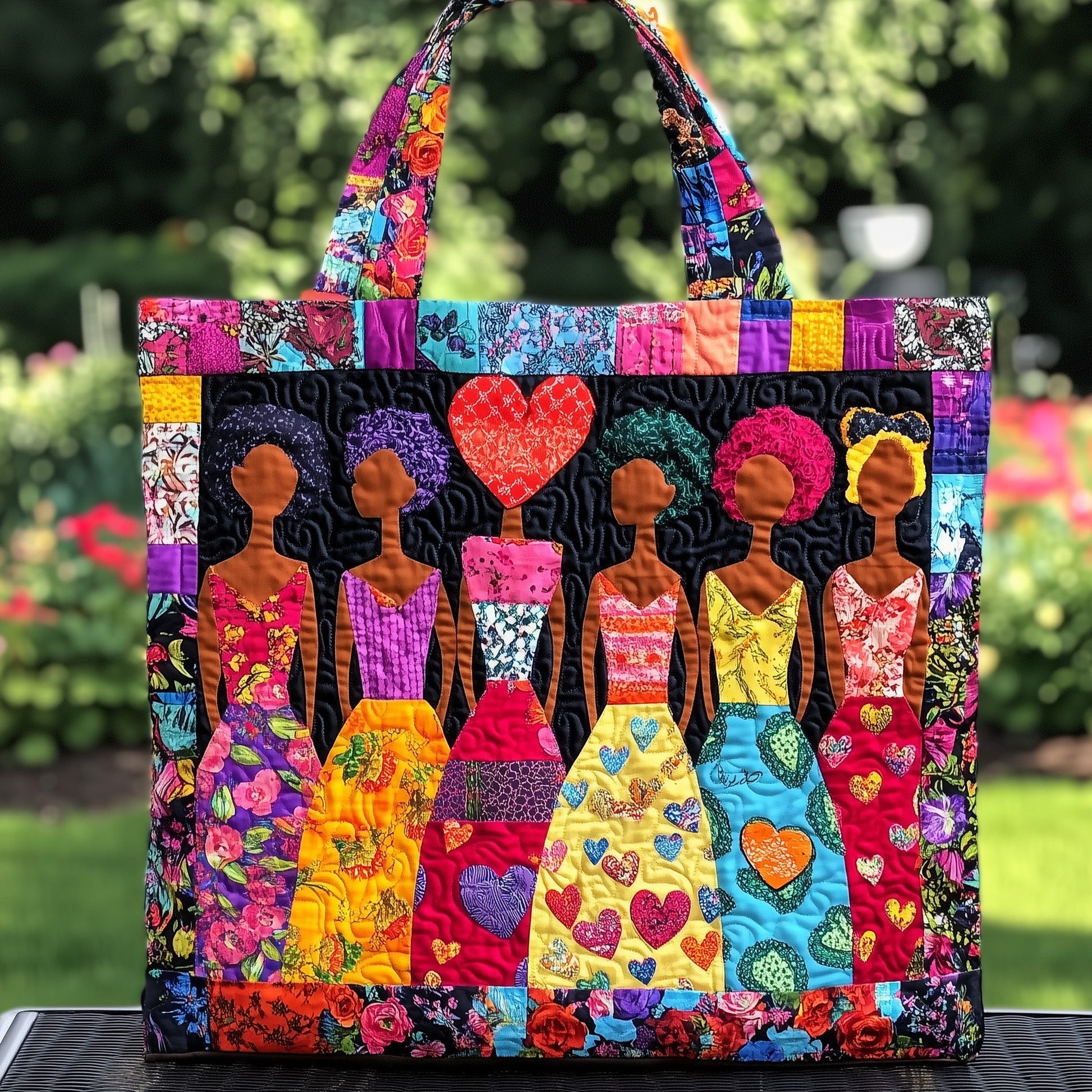 Colorful Women Silhouettes Quilted Tote