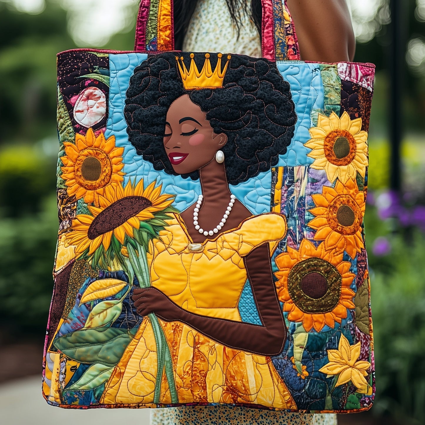 Black Woman Crown Quilted Tote