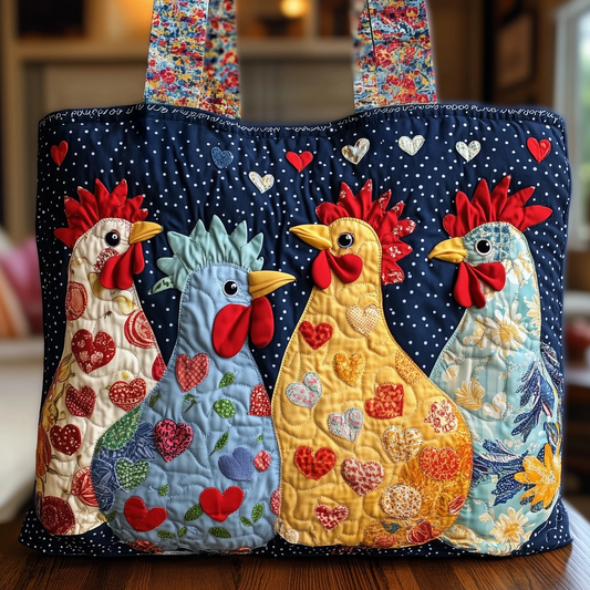 Colorful Roosters Appliqu Quilted Tote