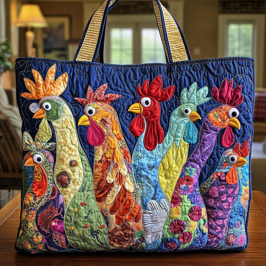 Everyday Colorful Roosters Quilted Tote