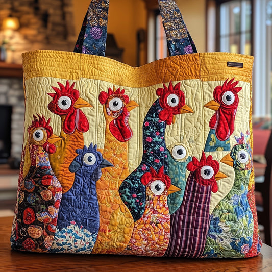Colorful Chicken Appliqu Quilted Tote