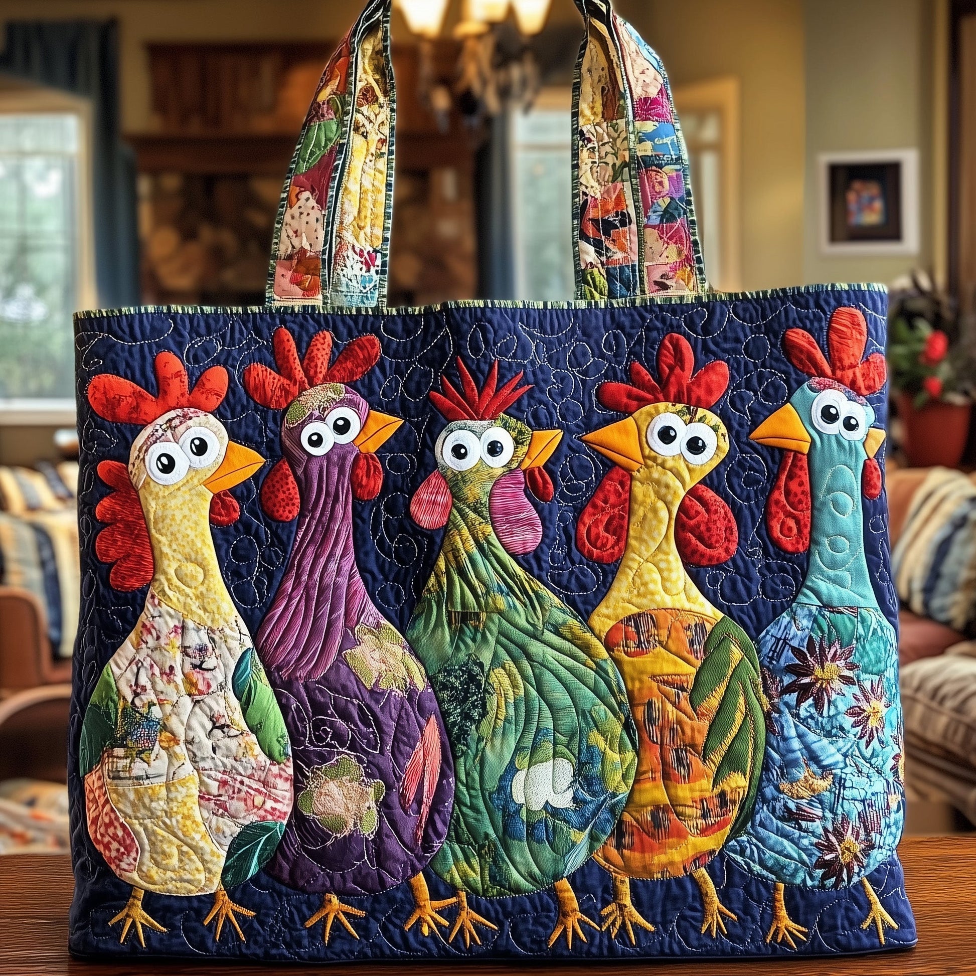 Everyday Colorful Rooster Quilted Tote
