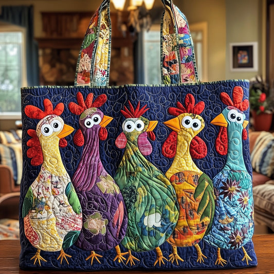 Everyday Colorful Rooster Quilted Tote