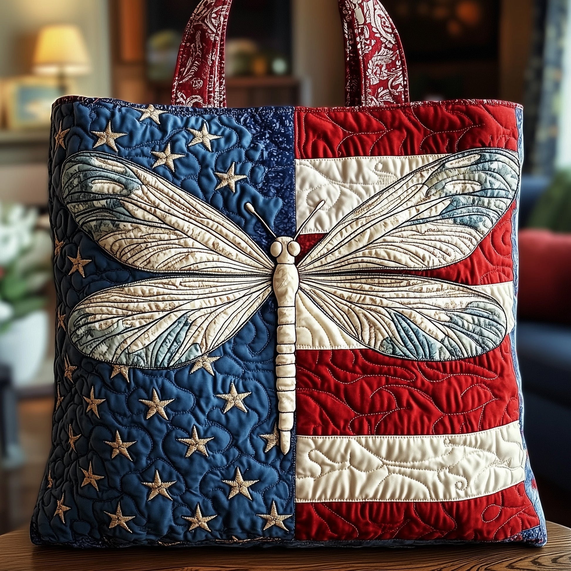 The Patriotic Dragonfly Quilted Tote