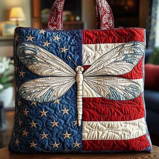 The Patriotic Dragonfly Quilted Tote