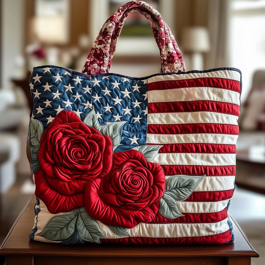 Everyday Patriotic Rose Quilted Tote