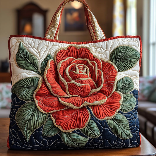 Red Rose Floral Quilted Tote