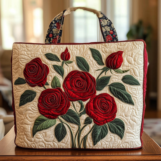 Everyday Red Roses Quilted Tote