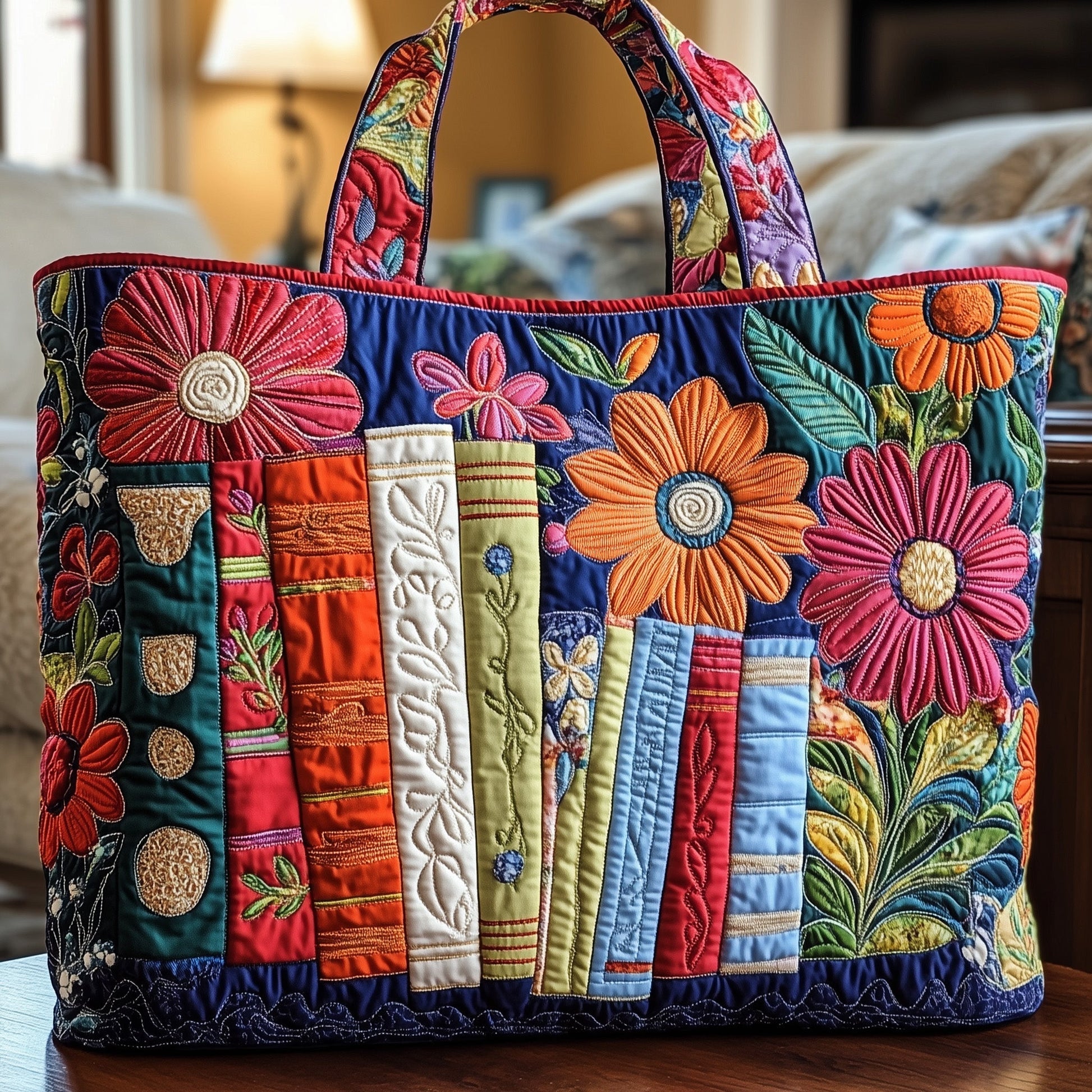 Colorful Floral Patchwork Quilted Tote