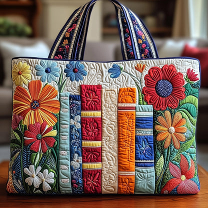 Colorful Flowers Patchwork Quilted Tote