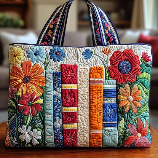 Colorful Flowers Patchwork Quilted Tote