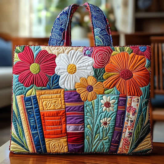 Floral Books Patchwork Quilted Tote