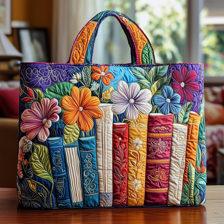 Rooster Floral Colorful Quilted Tote