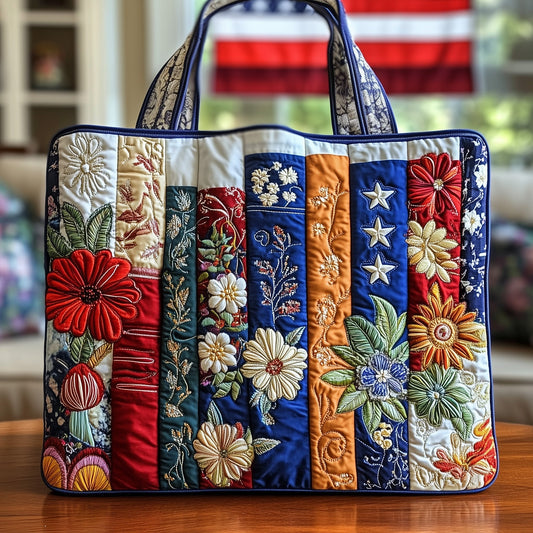 Rooster Floral Embroidery Quilted Tote