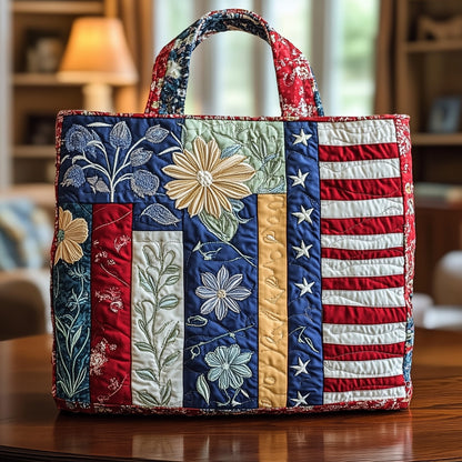 Floral Patchwork Flag Quilted Tote