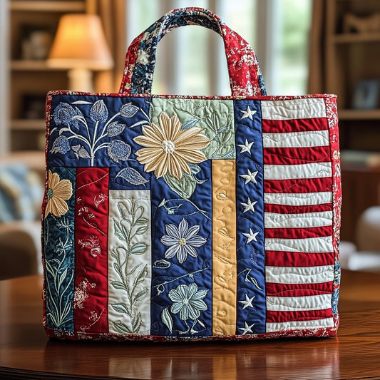 Floral Patchwork Flag Quilted Tote