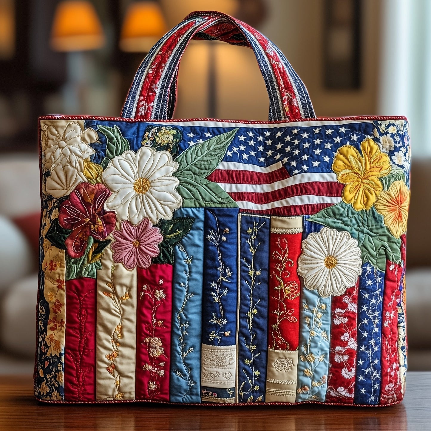 American Flag Flowers Tote Bag