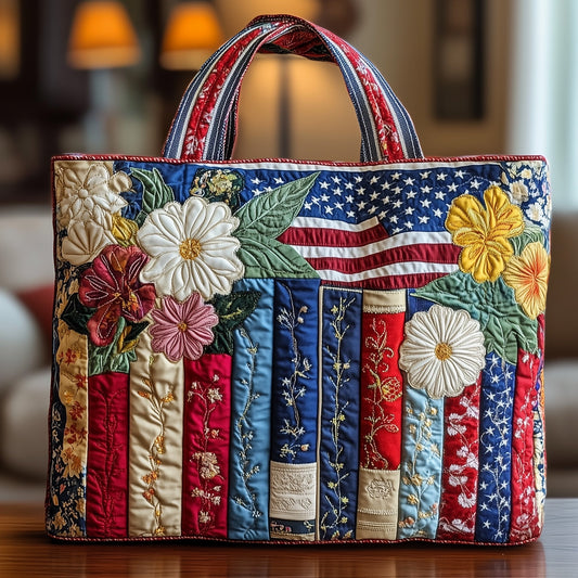 American Flag Flowers Tote Bag