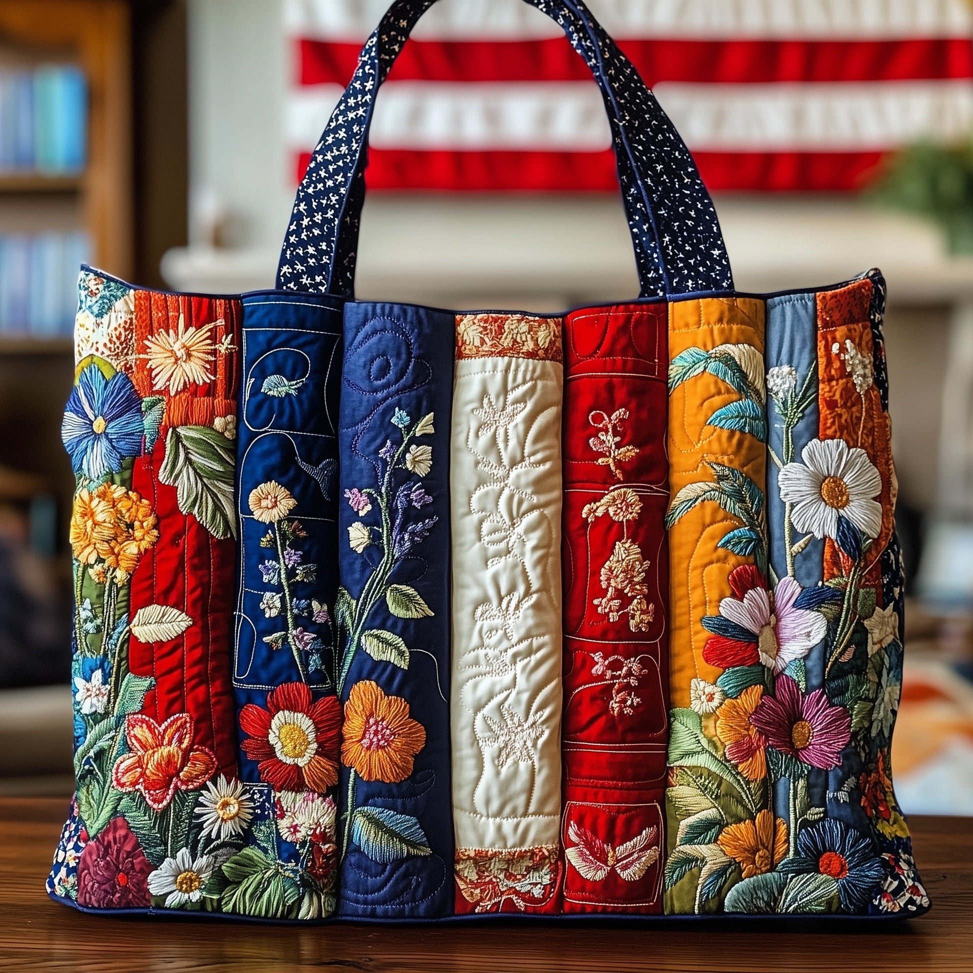 Rooster Floral Patchwork Tote Bag