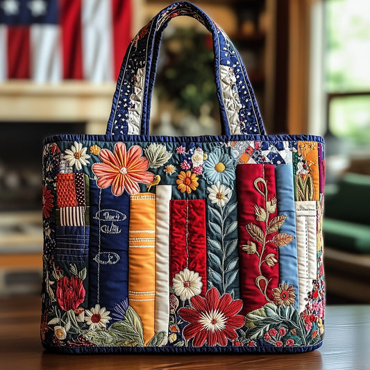 Floral Patchwork Embroidery Quilted Tote