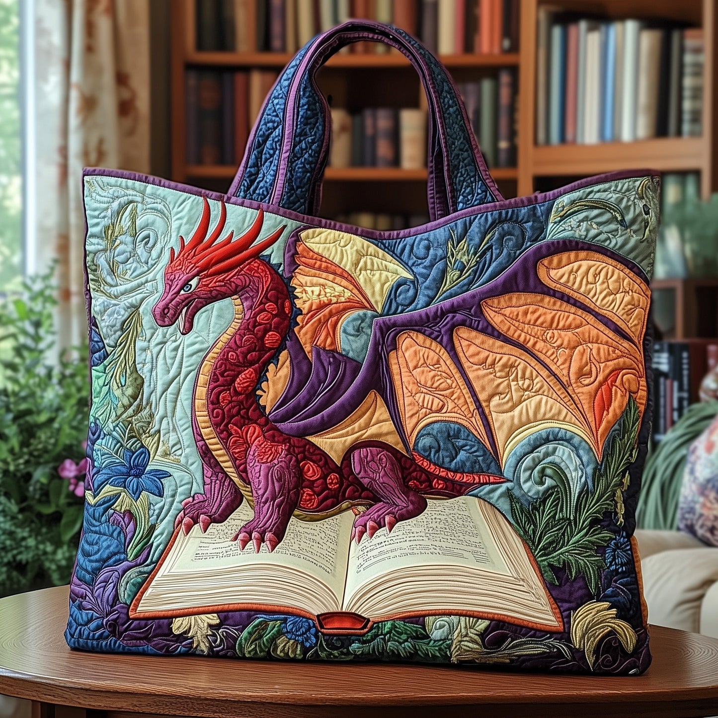 Red Dragon Book Quilted Tote