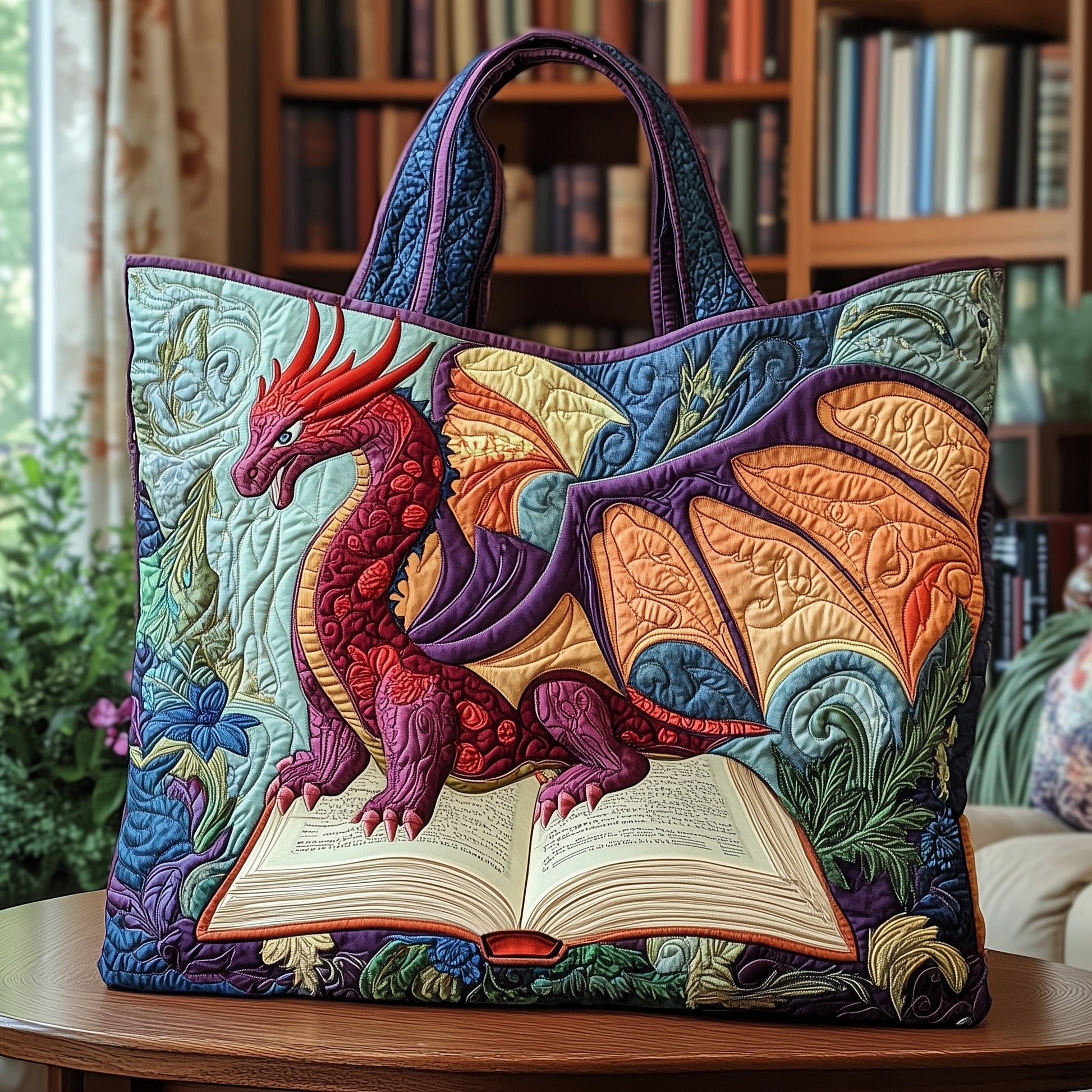 Red Dragon Book Quilted Tote