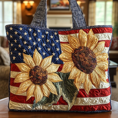 Sunflower American Flag Tote Bag