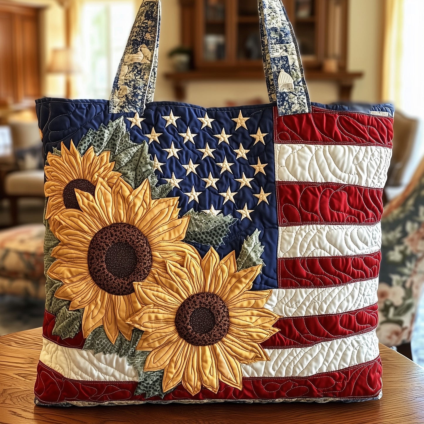 Everyday Patriotic Sunflower Quilted Tote