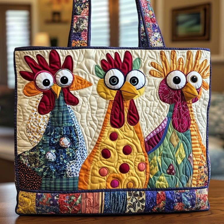 Joyful Roosters Quilted Tote Bag