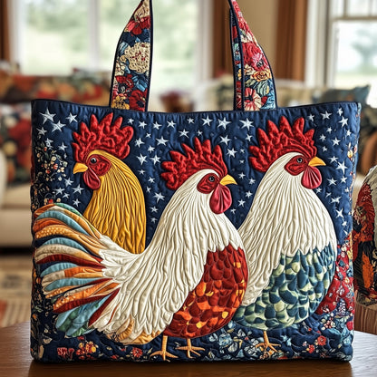 Rooster Stars Sunflower Quilted Tote