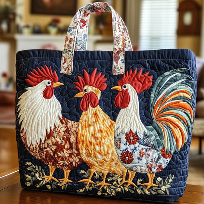 Everyday Roosters Sunflowers Quilted Tote
