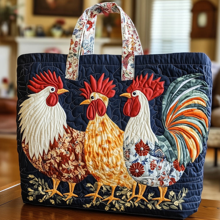 Everyday Roosters Sunflowers Quilted Tote