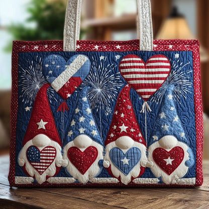 Patriotic Gnomes Hearts Quilted Tote