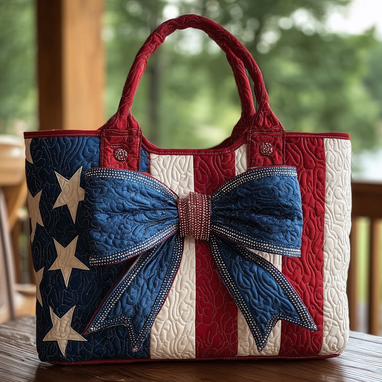 Patriotic Stars Bow Quilted Tote